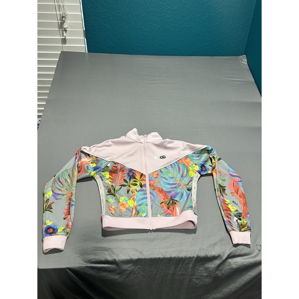 Nike Pink HyperFemme‎ Full Zip Crop Tropical Parrot Print Jacket XS